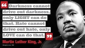 Darkness cannot drive out darkness, only LIGHT can do that. Hate cannot drive out hate, only LOVE can do that. - MLK Jr.
