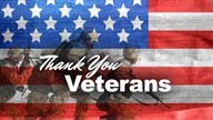 Thank you, Veterans in frot of a U.S. Flag.