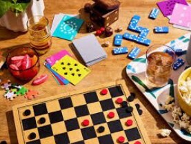 Various games and snacks.