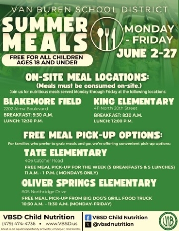 Van Buren 2025 Summer Meals Flyer. All information on this flyer is listed above.