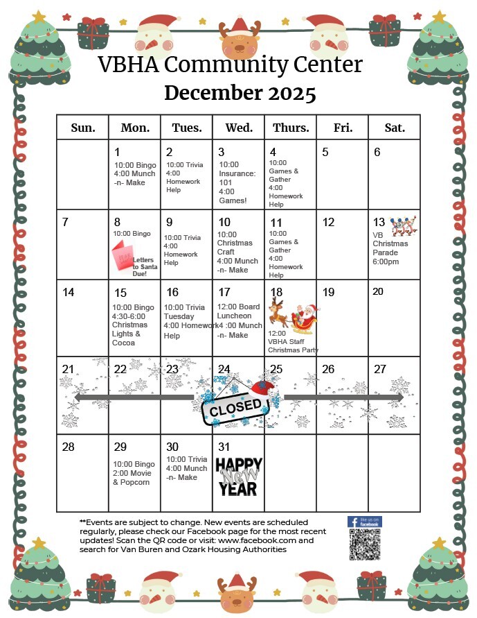 December 2025 calendar of Events.